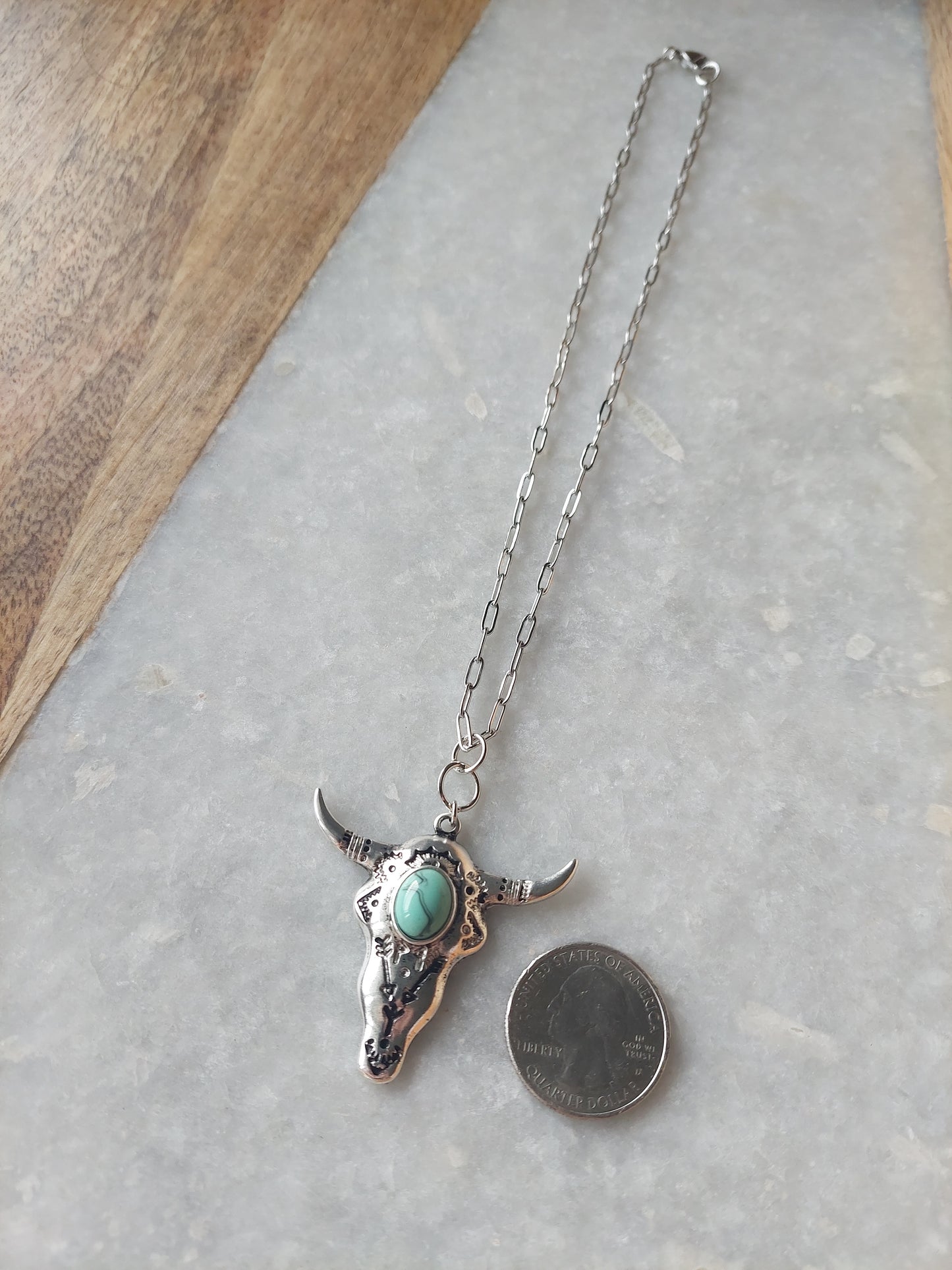Bull Skull Necklace w/ Turquoise (resin)