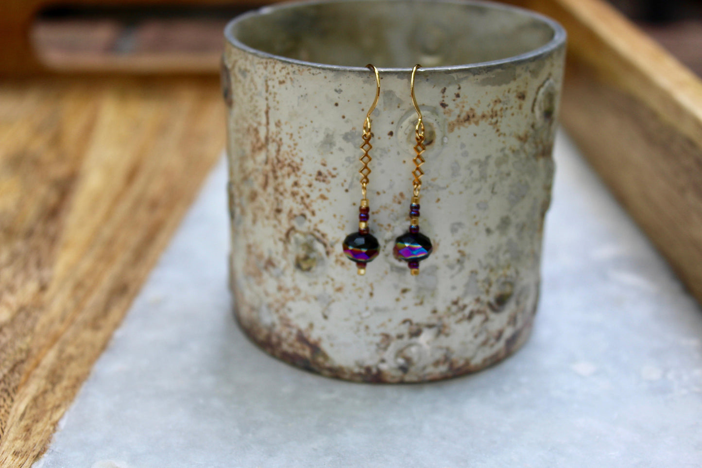 Amethyst Earrings, Rainbow Earrings, Colorful Earrings, Drop Earrings, Dangle Earrings, Gold Jewelry, Opalescent Earrings, Purple Earrings