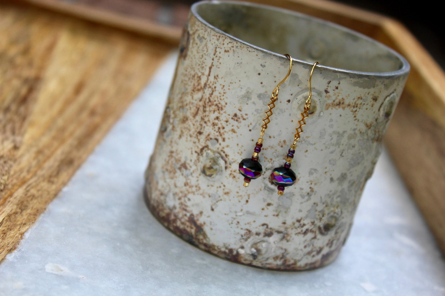 Amethyst Earrings, Rainbow Earrings, Colorful Earrings, Drop Earrings, Dangle Earrings, Gold Jewelry, Opalescent Earrings, Purple Earrings