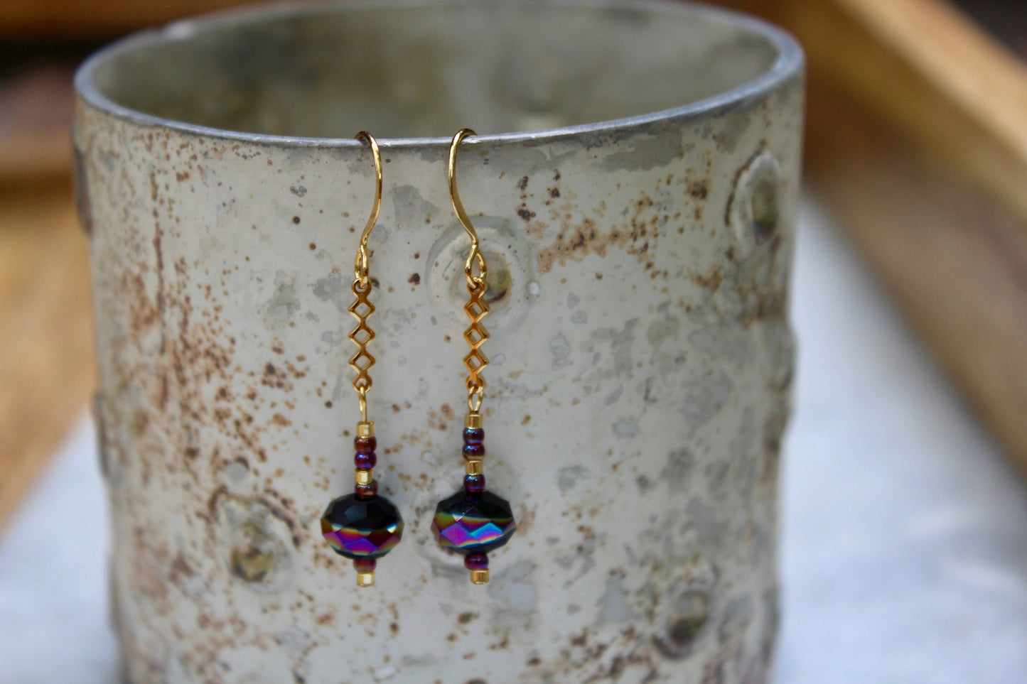Amethyst Earrings, Rainbow Earrings, Colorful Earrings, Drop Earrings, Dangle Earrings, Gold Jewelry, Opalescent Earrings, Purple Earrings