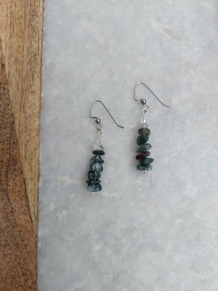 Moss Agate Earrings, Agate Earrings, Agate Jewelry, Festival Earrings, Rock Earrings, Geode Earrings, Funky Earrings, Lightweight Earrings