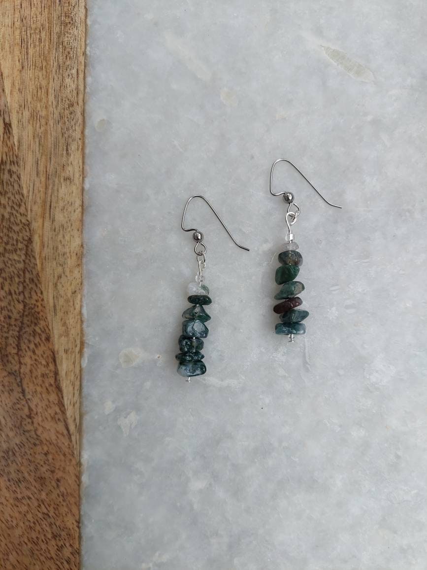 Moss Agate Earrings, Agate Earrings, Agate Jewelry, Festival Earrings, Rock Earrings, Geode Earrings, Funky Earrings, Lightweight Earrings
