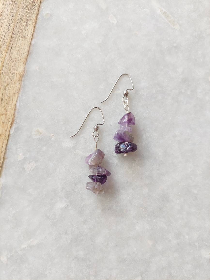 Amethyst Earrings, Natural Amethyst Earrings, Amethyst Jewelry, Festival Earrings, Rock Earrings, Geode Earrings, Funky Earrings