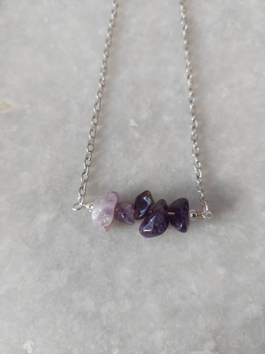 Amethyst Necklace, Amethyst Jewelry, Stone Necklace, Bar Necklace, Crystal Necklace, Purple Necklace, Stone Necklace