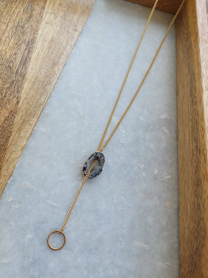 Adjustable Agate Lariat Necklace - Black Marble Agate