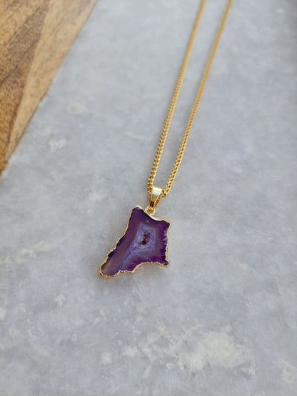 Purple Agate Pendant Necklace