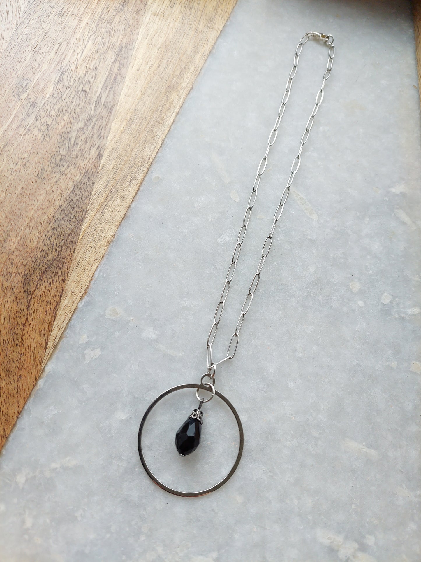 Black Glass Hoop Necklace