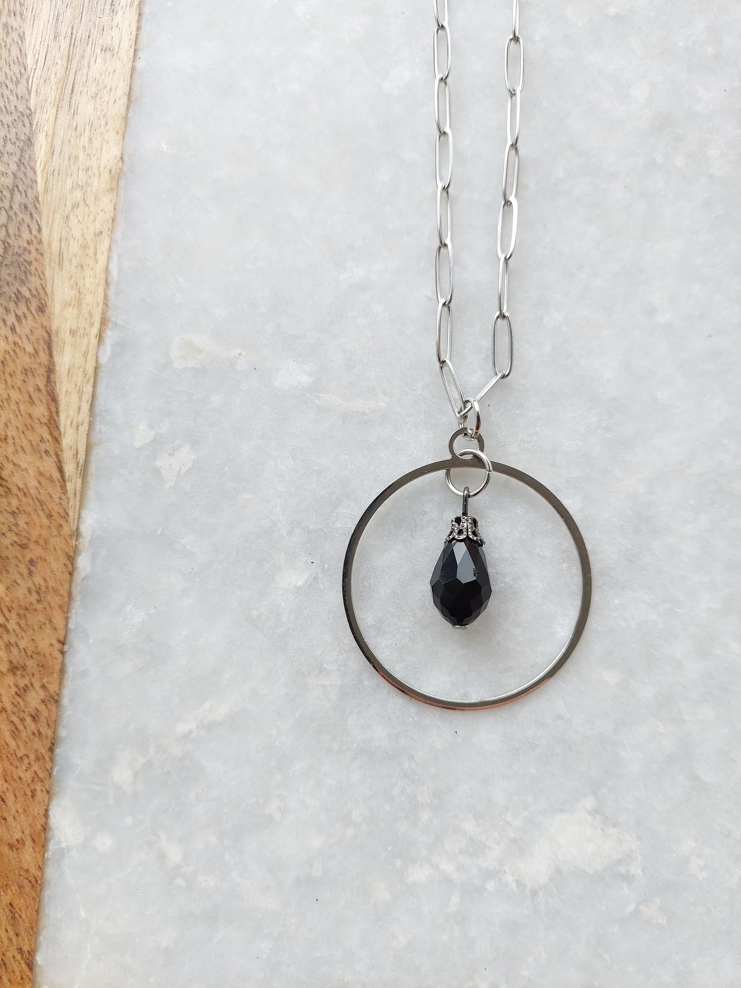 Black Glass Hoop Necklace