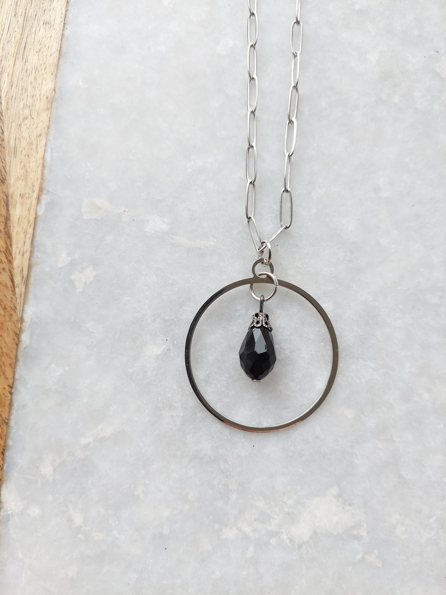 Black Glass Hoop Necklace