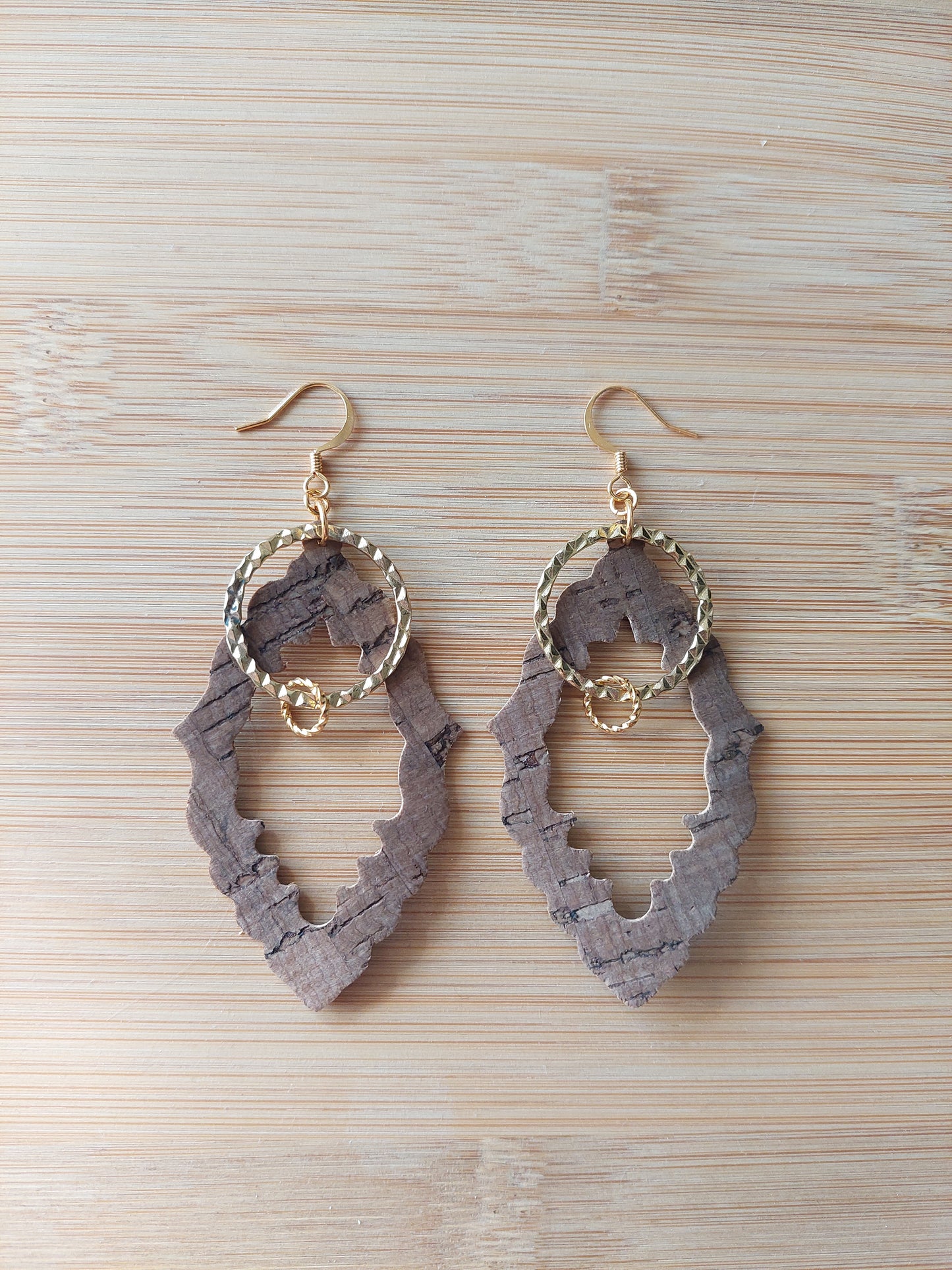 Cork Earrings with Textured Hoop