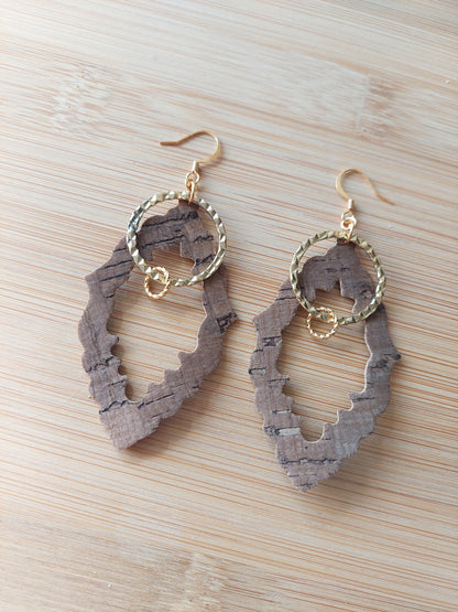 Cork Earrings with Textured Hoop