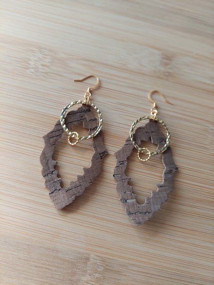 Cork Earrings with Textured Hoop