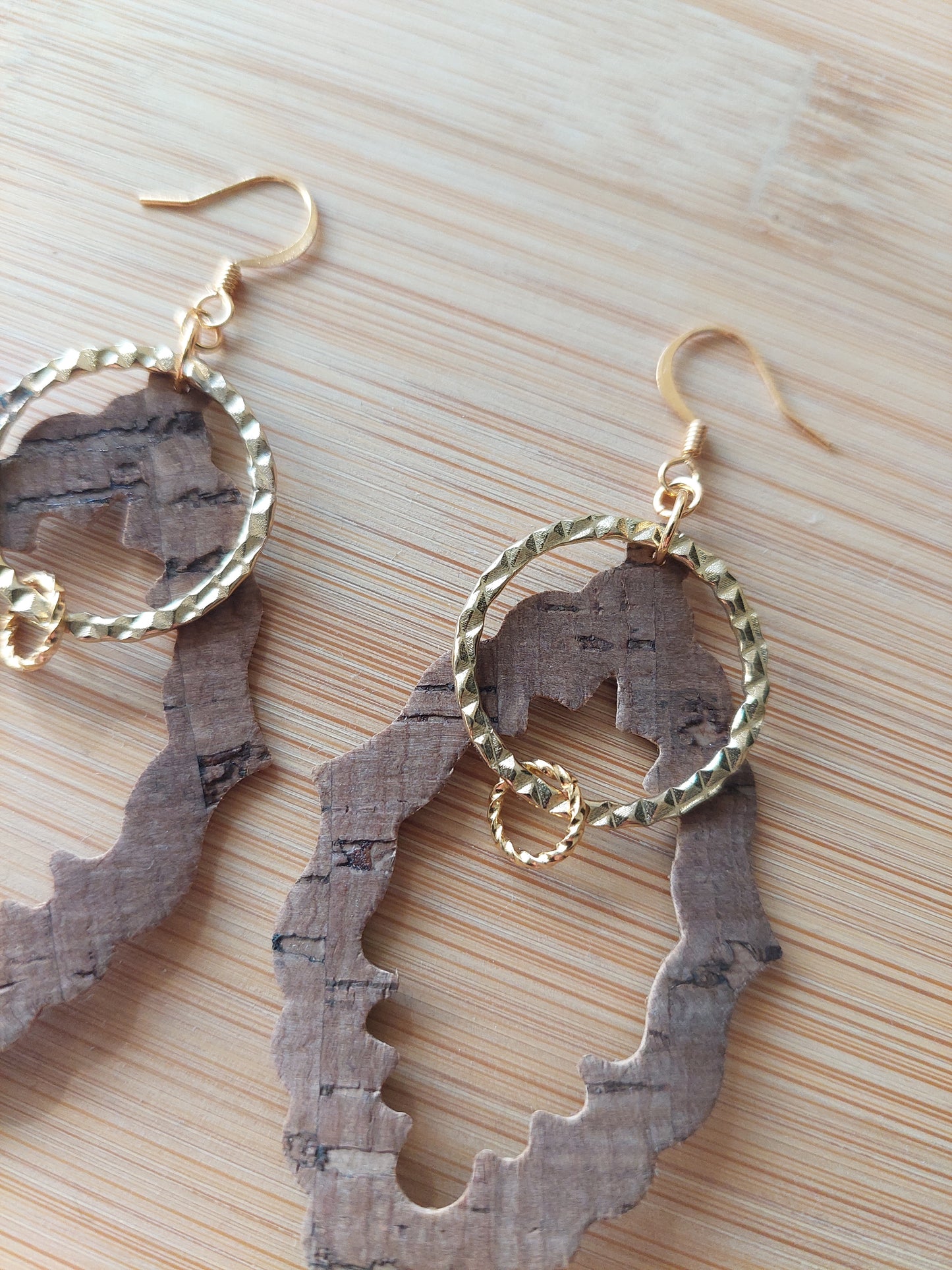 Cork Earrings with Textured Hoop