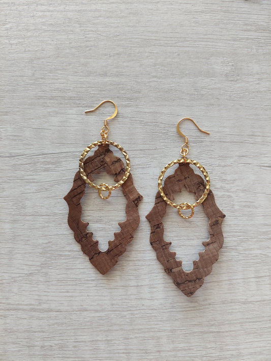 Cork Earrings with Textured Hoop