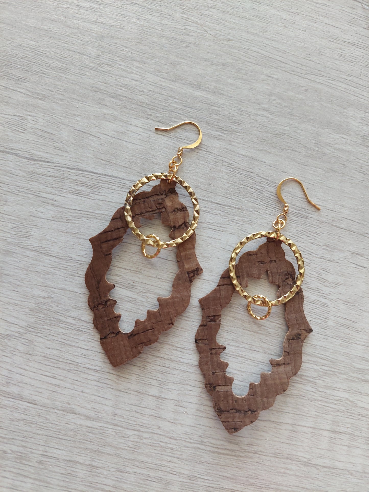 Cork Earrings with Textured Hoop