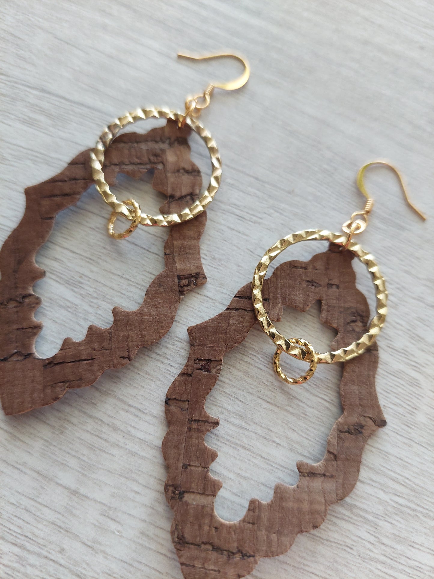 Cork Earrings with Textured Hoop