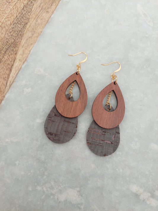 Cork & Wood Teardrop Earrings