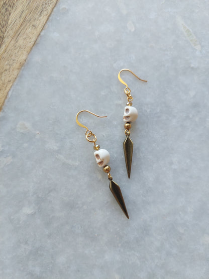Stone Skull Earrings w/ Spike
