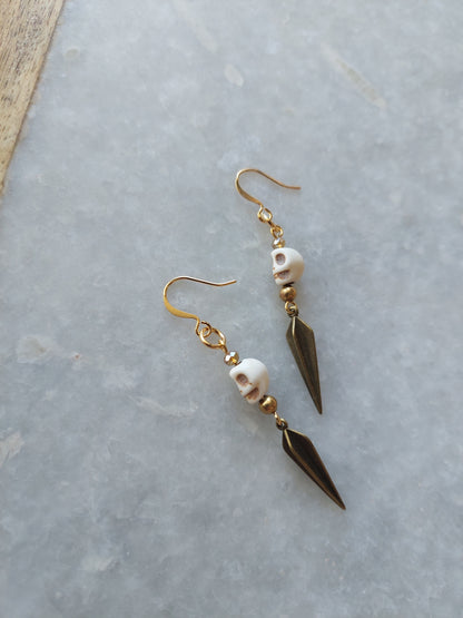 Stone Skull Earrings w/ Spike