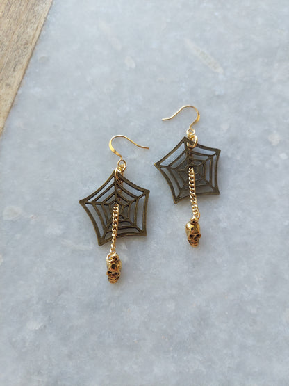 Spiderweb Earrings with Skull