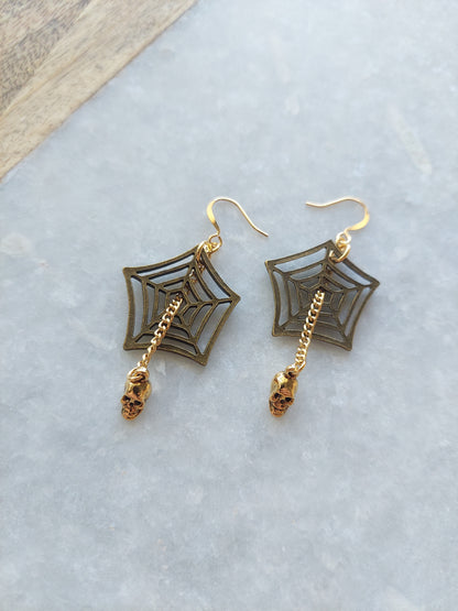 Spiderweb Earrings with Skull