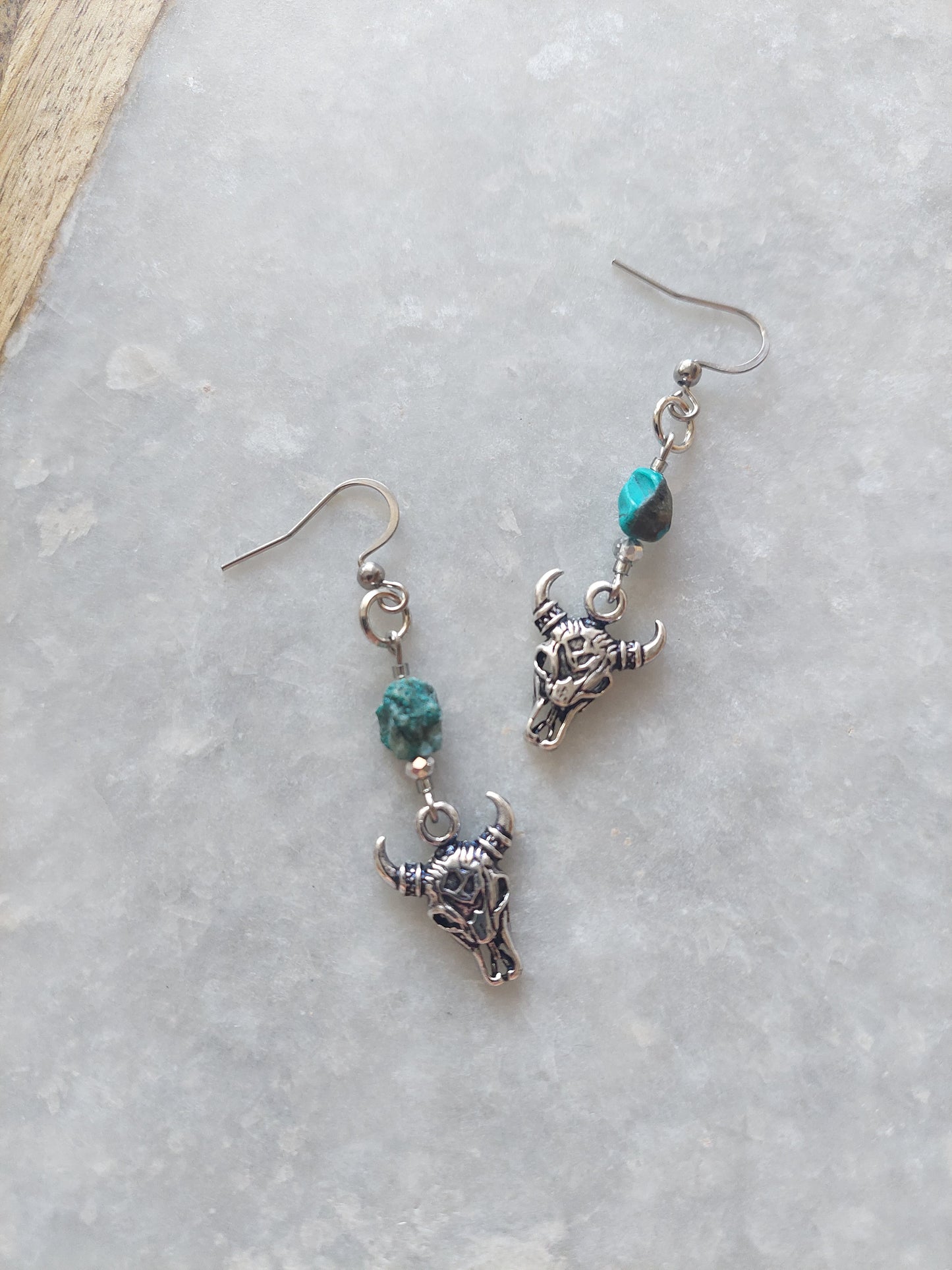 Bull Skull Earrings w/ Raw Turquoise