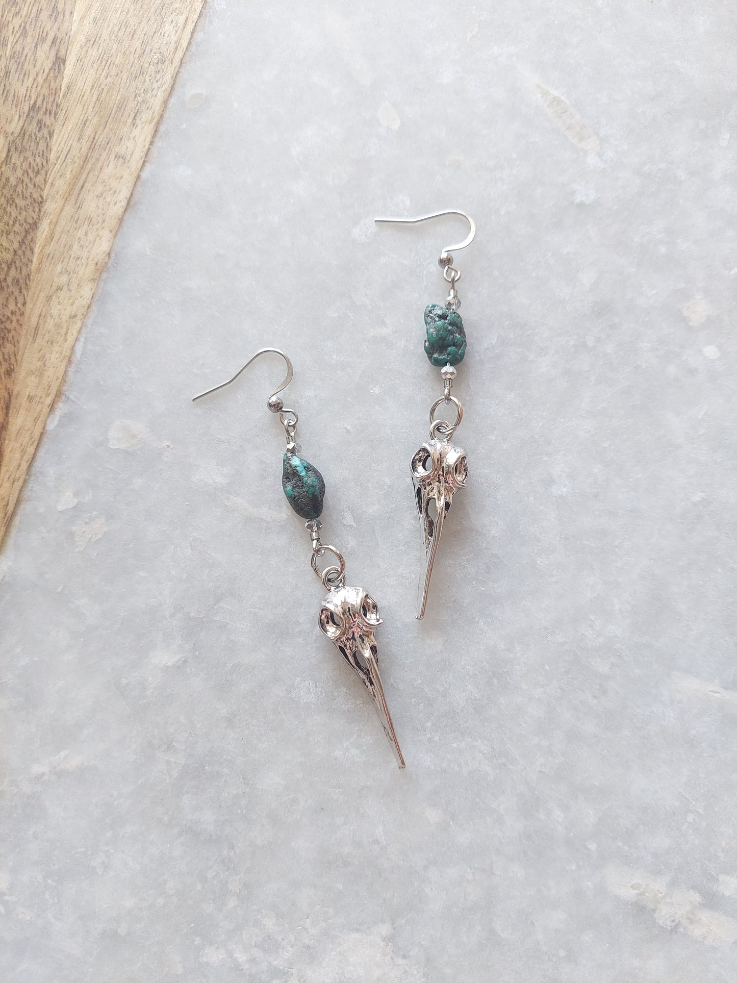 Raven Skull Earrings w/ Raw Turquoise
