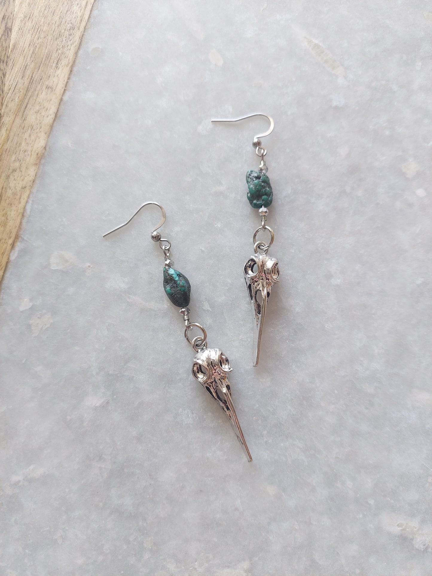 Raven Skull Earrings w/ Raw Turquoise