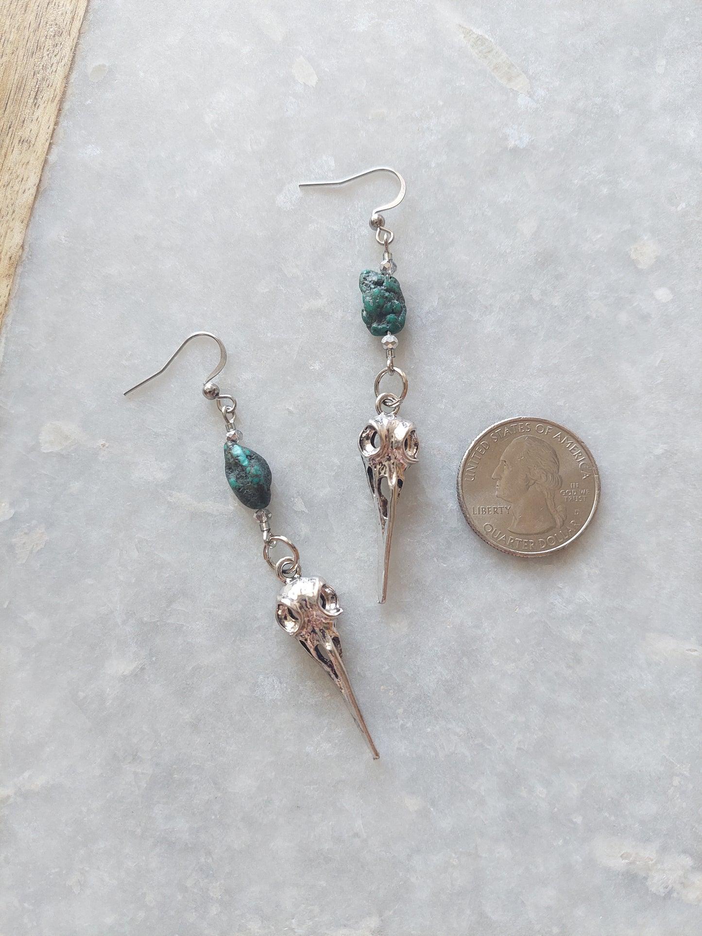 Raven Skull Earrings w/ Raw Turquoise