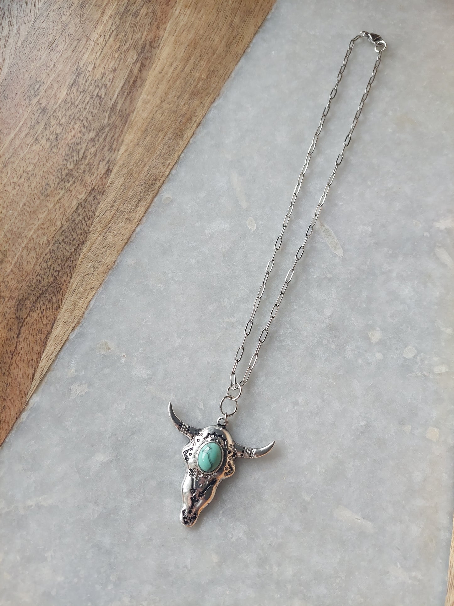 Bull Skull Necklace w/ Turquoise (resin)
