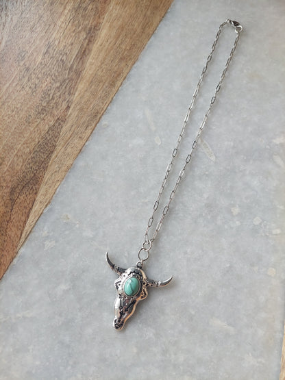 Bull Skull Necklace w/ Turquoise (resin)