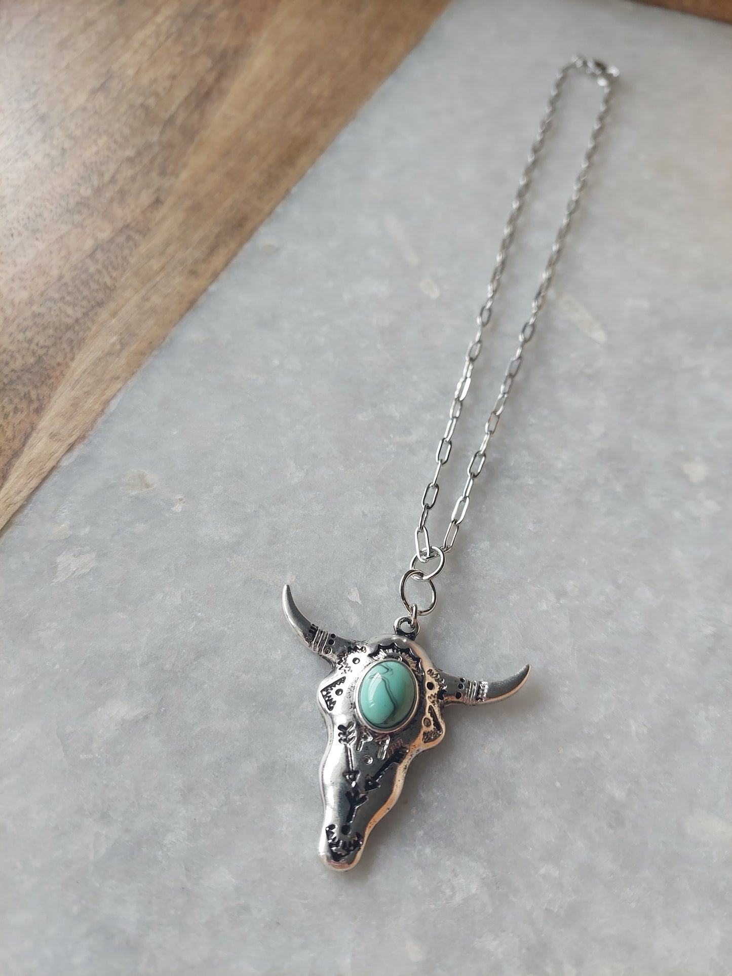 Bull Skull Necklace w/ Turquoise (resin)