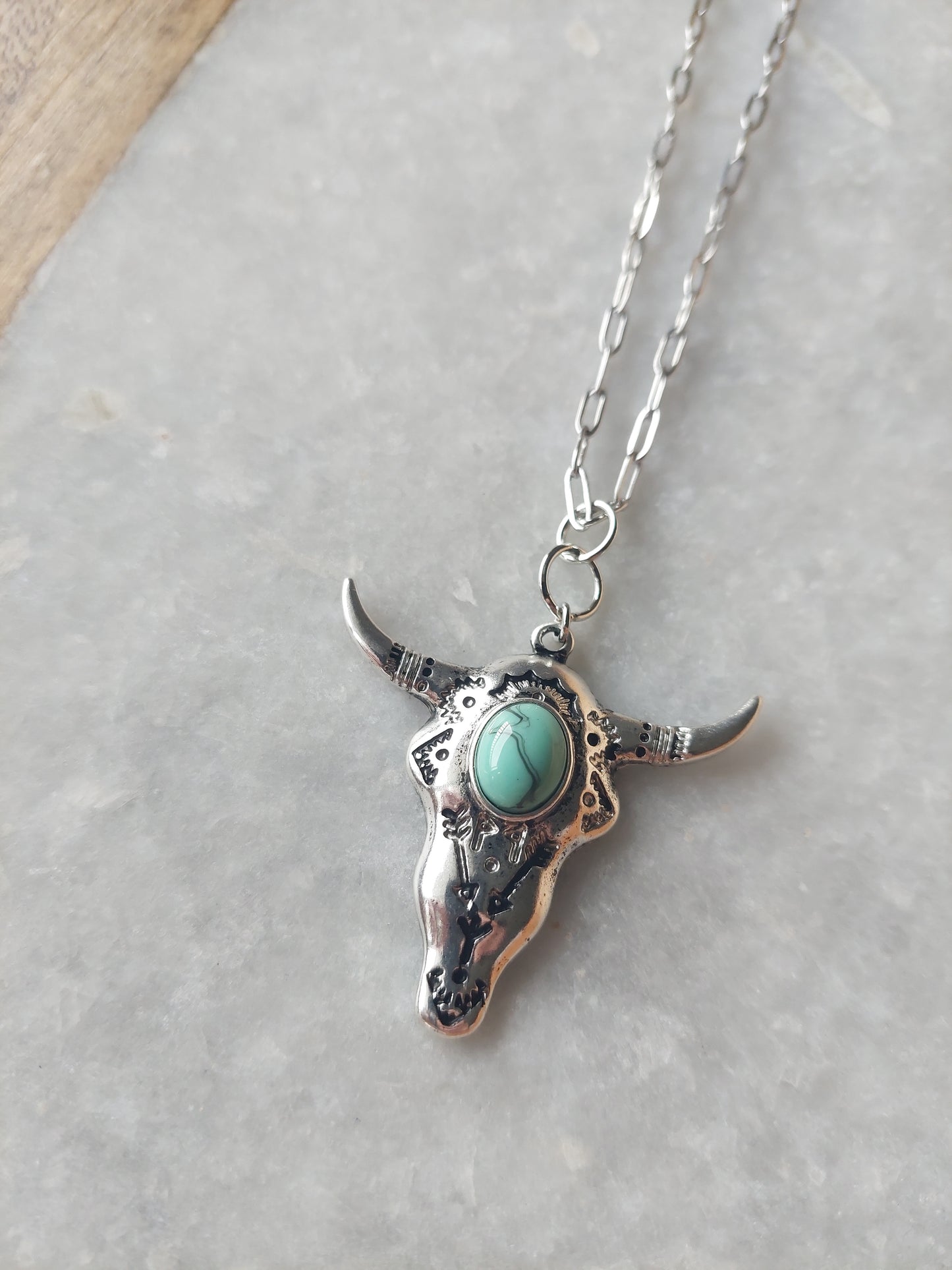 Bull Skull Necklace w/ Turquoise (resin)