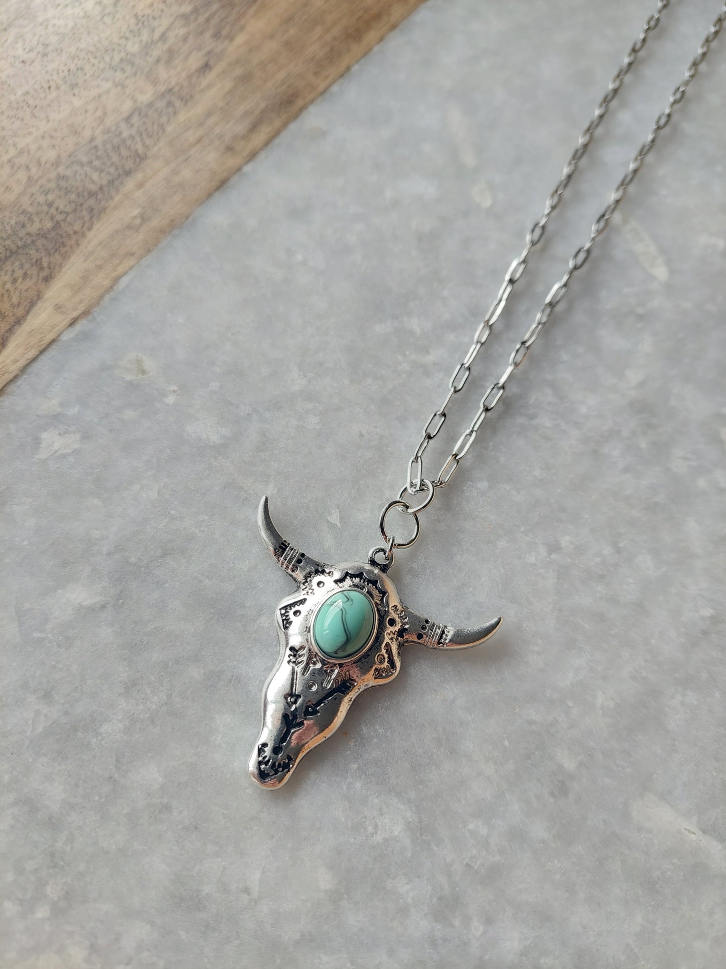 Bull Skull Necklace w/ Turquoise (resin)