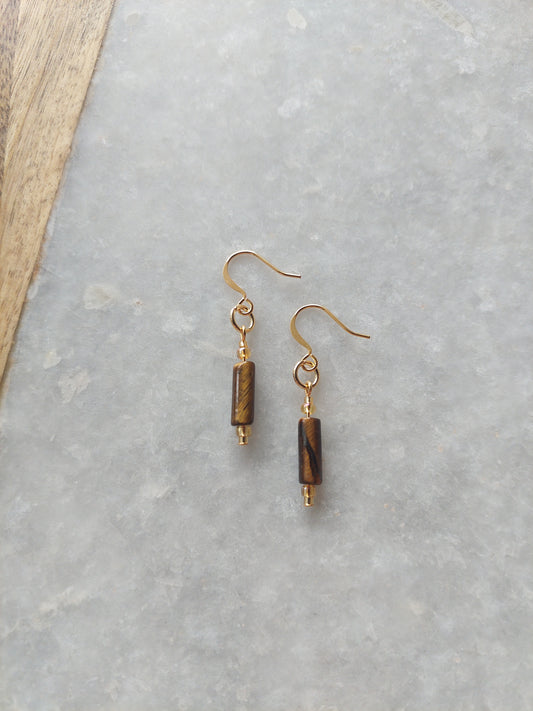 Tiger's Eye Tube Earrings