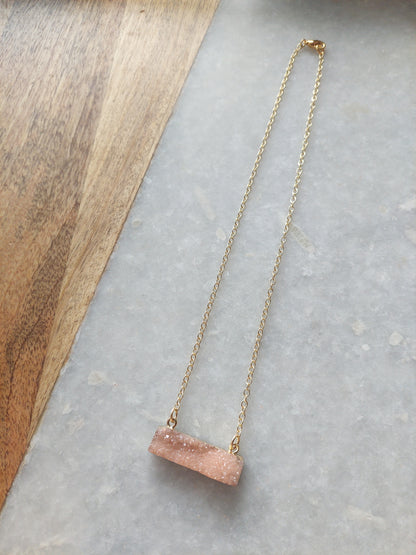Rose Quartz (dyed) Bar Necklace