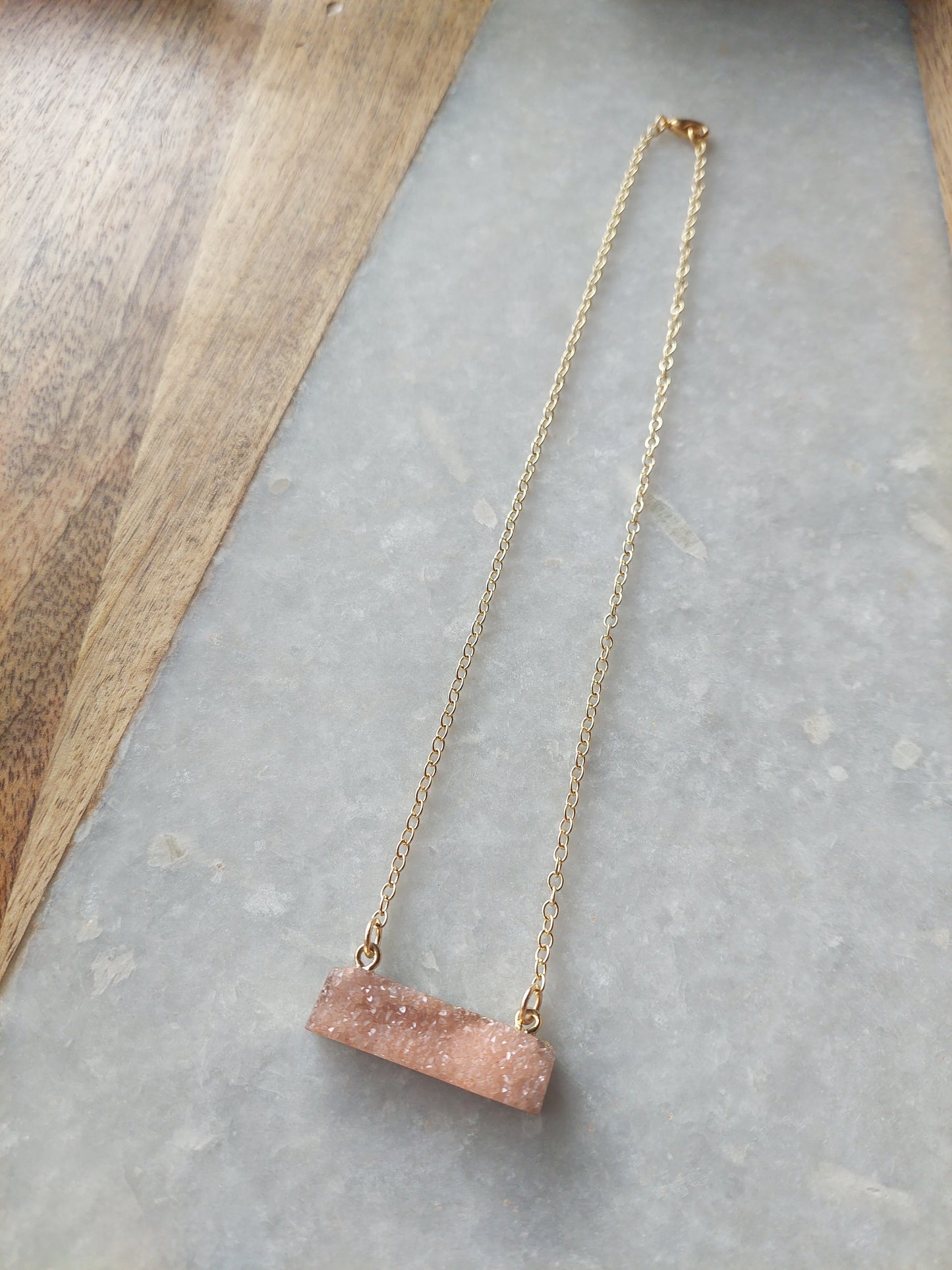 Rose Quartz (dyed) Bar Necklace