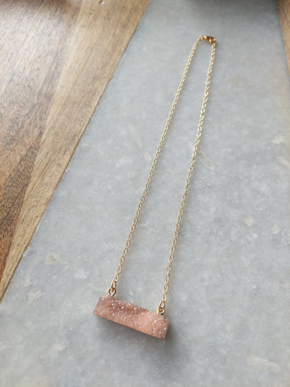 Rose Quartz (dyed) Bar Necklace
