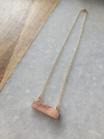 Rose Quartz (dyed) Bar Necklace