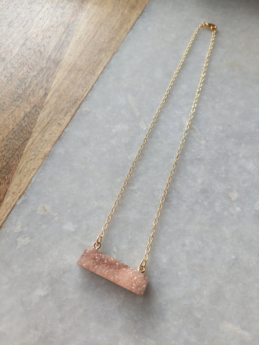 Rose Quartz (dyed) Bar Necklace