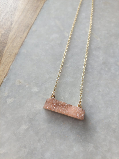 Rose Quartz (dyed) Bar Necklace
