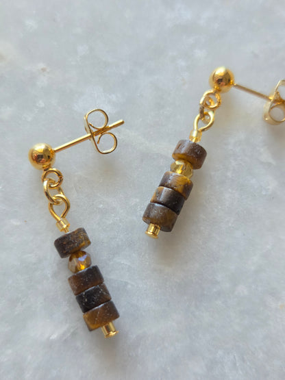 Tiger's Eye Tube Earrings