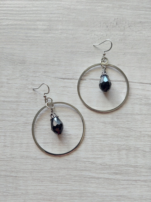 Black Glass Hoop Earrings