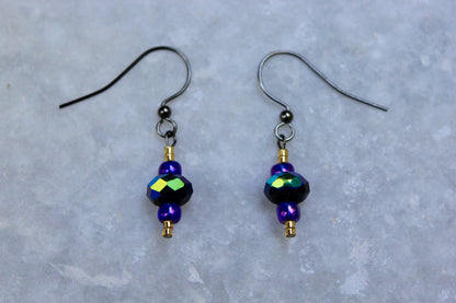 Gunmetal Earrings, Gunmetal Accessories, Dangly Earrings, Feminine Earrings, Glass Bead Jewelry, Shiny Earrings, Colorful Earrings