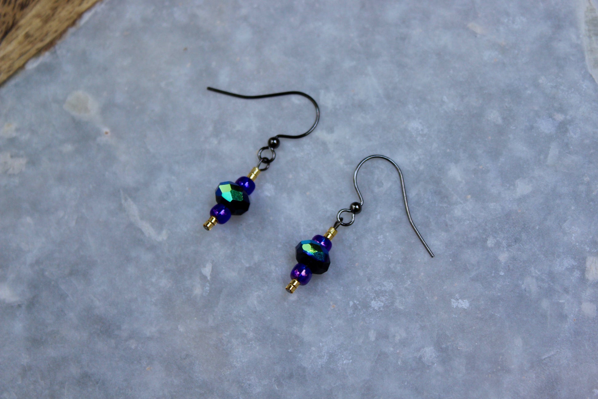 Gunmetal Earrings, Gunmetal Accessories, Dangly Earrings, Feminine Earrings, Glass Bead Jewelry, Shiny Earrings, Colorful Earrings