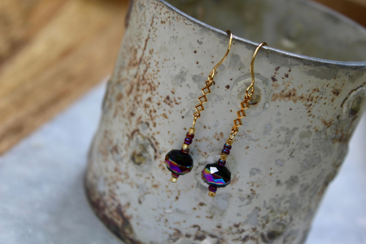 Amethyst Earrings, Rainbow Earrings, Colorful Earrings, Drop Earrings, Dangle Earrings, Gold Jewelry, Opalescent Earrings, Purple Earrings