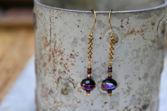 Amethyst Earrings, Rainbow Earrings, Colorful Earrings, Drop Earrings, Dangle Earrings, Gold Jewelry, Opalescent Earrings, Purple Earrings