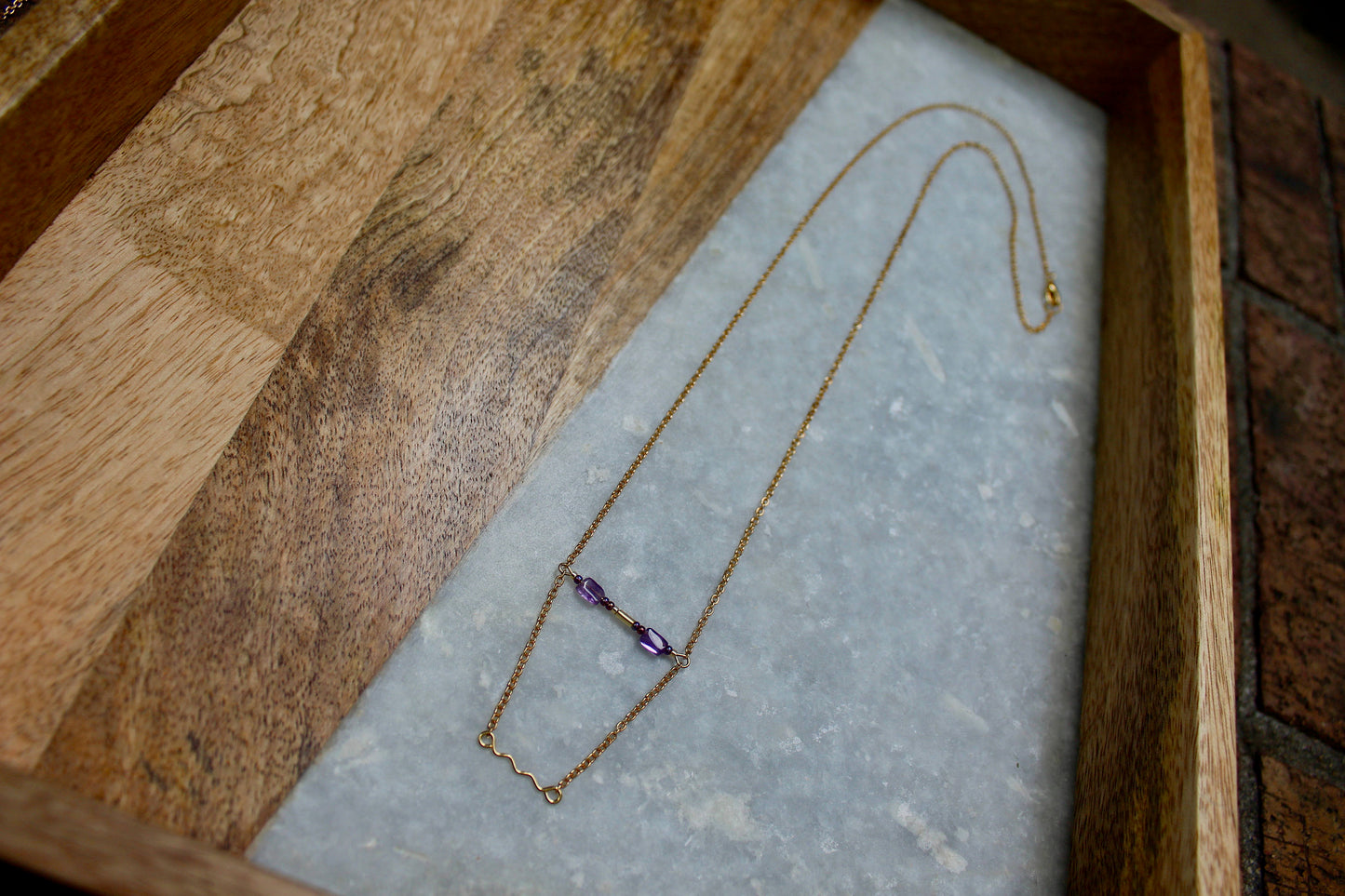 Amethyst Necklace, Gifts for Her, Gold Necklace, Gold Bar Necklace, Gold Jewelry, Long Necklace, Classic Necklace, Precious Stone Necklace