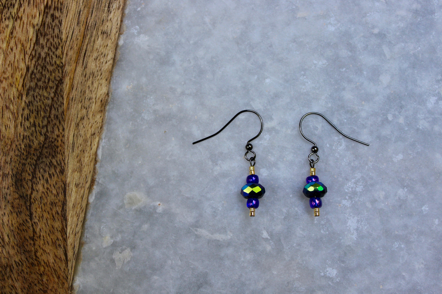 Gunmetal Earrings, Gunmetal Accessories, Dangly Earrings, Feminine Earrings, Glass Bead Jewelry, Shiny Earrings, Colorful Earrings