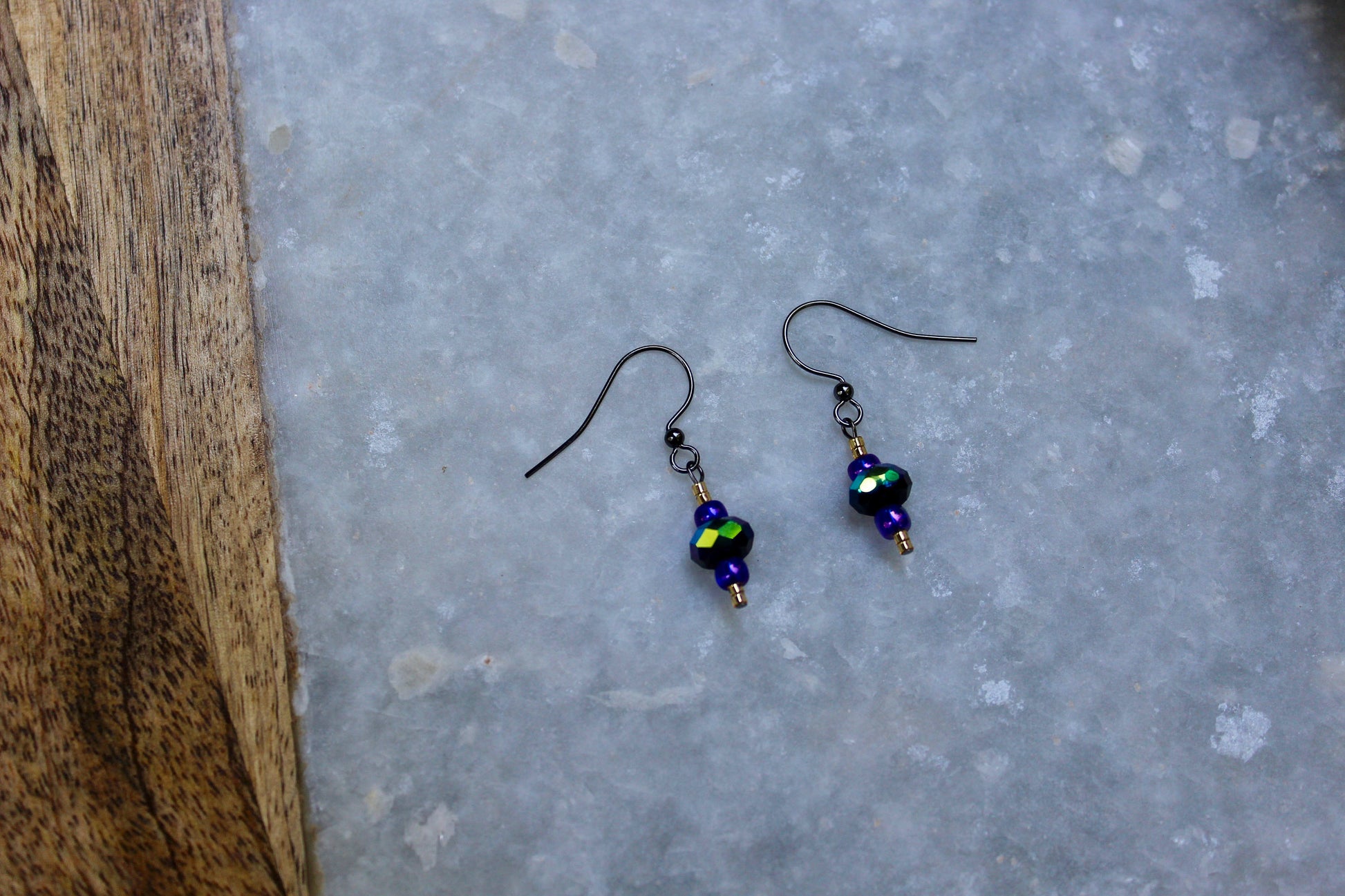 Gunmetal Earrings, Gunmetal Accessories, Dangly Earrings, Feminine Earrings, Glass Bead Jewelry, Shiny Earrings, Colorful Earrings